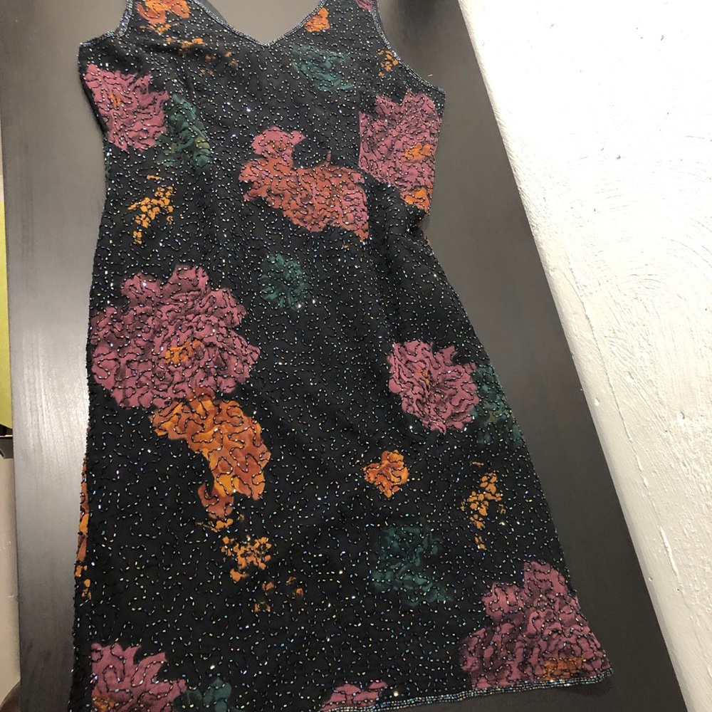 Vintage Beaded Floral Cocktail Dress Medium - Picture 4 of 7